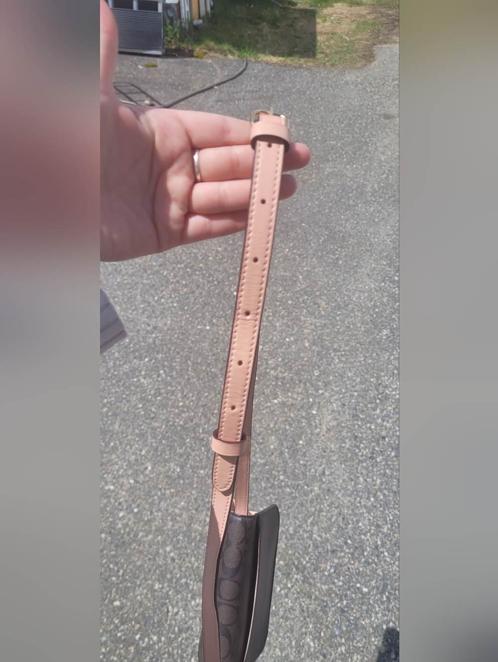 Coach Brown Signature Crossbody with Pink Strap - Picture 9 of 10